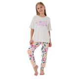 U.S. Polo Assn. Kız Çocuk Pijama Takımı, Beyaz, Çiçek Desenli, 6-7 Yaş