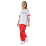 U.S. Polo Assn. Kız Çocuk Pijama Takımı, Kısa Kollu, Bisiklet Yaka, Geniş Paça, Turuncu, 6-7 Yaş