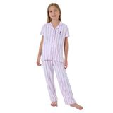 U.S. Polo Assn. Kız Çocuk Pijama Takımı, Mor, Çizgili, Gömlek Yaka, 5-6 Yaş
