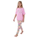 U.S. Polo Assn. Kız Çocuk Pijama Takımı, Pembe, Kısa Kollu, Çiçek Desenli, 4-5 Yaş