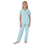 U.S. Polo Assn. Kız Çocuk Pijama Takımı, Yeşil Çizgili, Gömlek Yaka, Kısa Kol, 6-7 Yaş