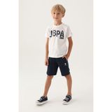U.S. Polo Assn. Lisanslı Numbers Lacivert Erkek Çocuk Bermuda Takım - Krem - Lacivert - 14 - 15 Yaş