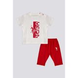 U.S. Polo Assn. Lisanslı Rectangle Krem Erkek Bebek Takımı - 6 - 9 Ay