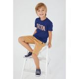 U.S. Polo Assn. Mavi Erkek Çocuk Bermuda Takım Small Writing Pattern Rahat Kesim Dokuma Kumaş - Parlament - 7 - 8 Yaş
