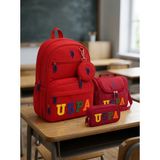 U.S. Polo Assn. Okul Sırt Çantası Beslenme Çantası Kalemlik 3'lü Set 26176-179-182 - Kırmızı