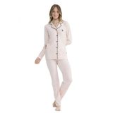 U.S. Polo Assn. Önden Düğmeli, Pamuklu & Modal Kumaş, Gömlek Yakalı, Uzun Kol, Mevsimlik, Kadın Pijama Takımı Pembe