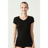 U.S. Polo Assn. Pamuklu Modal Kumaş V Yaka Kısa Kollu Kadın Likralı T-Shirt 66004 - Siyah - 42