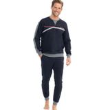 U.S. Polo Assn. Pamuklu, Paça ve Kolları Lastikli, Uzun Kollu, Erkek Pijama Takımı Lacivert