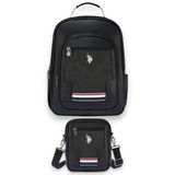 U.s. Polo Assn. Plcan250132 Vegan Suni Deri Laptop Bölmeli Sırt Çantası Ve Omuz Askılı Çapraz Çanta Siyah