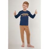 U.S. Polo Assn. Thick Line Pattern Koyu Mavi Erkek Çocuk Uzun Kol Pijama Takım - Koyu İndigo - 7 - 8 Yaş