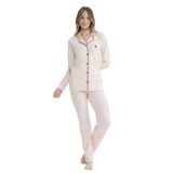 U.S. Polo Assn. U.s Polo Assn. 11000 Kadın Uzun Kollu Önden Düğmeli Gömlek Pijama Takım-Pembe