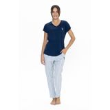 U.S. POLO ASSN. U.s Polo Assn. 20019 Kadın Kısa Kollu V Yaka Pijama Takımı-Lacivert-LACIVERT-L