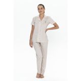 U.S. POLO ASSN. U.s Polo Assn. 20051 Kadın Kısa Kollu Gömlek Pijama Takım-Bej-BEJ-L