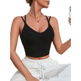 U Yaka Çapraz Askılı Siyah Renk Omzu Sırtı Açık Kolsuz Likralı Fit Crop Top Bluz