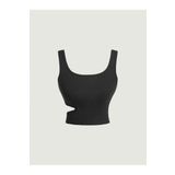 U Yaka Omuz Askılı Asimetrik Kesim Siyah Renk Desensiz Kolsuz Fitilli Likralı Fit Crop Top Bluz