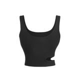 U Yaka Omuz Askılı Asimetrik Kesim Siyah Renk Desensiz Kolsuz Fitilli Likralı Fit Crop Top Kısa Bluz