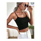 U Yaka Siyah Renk Desensiz Askılı Omzu Açık Fitilli Likralı Fit Crop Top Bluz