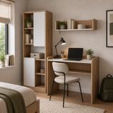 U2110 Daffy Çalışma Odası Takımı Sepet-Beyaz Çalışma Masası, 183Cm Kitaplık Ve Duvar Raflı 3Lü Set