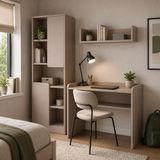 U2130 Daffy Çalışma Odası Takımı Kumtaşı Çalışma Masası, 183 Cm Kitaplık Ve Duvar Raflı 3 Parça Set