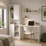 U2140 Daffy Çalışma Odası Takımı Beyaz Çalışma Masası, 183 Cm Kitaplık Ve Duvar Raflı 3 Parça Set
