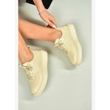 U555250603 Bej Hakiki Deri Spor Ayakkabı Sneakers