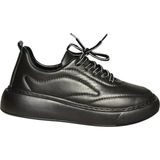 U555250603 Siyah Hakiki Deri Spor Ayakkabı Sneakers