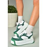 U973219002 Yeşil/beyaz Süet Kalın Tabanlı Spor Ayakkabı Sneakers - Yeşil - Beyaz