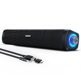 Uakinat Bilgisayar Hoparlörleri, USB Powered 3.5mm AUX Küçük PC Hoparlörler, Anahtar Düğmeli Renkli LED Işıklar, Masaüstü Dizüstü Bilgisayar için Surround Ses Taşınabilir Bilgisayar Ses Çubuğu