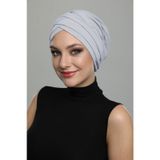 Üç Bantlı Açık Gri Hazır Türban Tesettür Havuz Bonesi