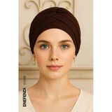 Üç Bantlı Bone, Kahverengi Dış Bone Hazır Hijab Tesettür Sandy Kumaş