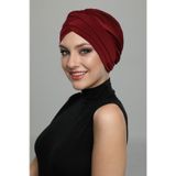 Üç Bantlı Bordo Hazır Türban Tesettür Havuz Bonesi