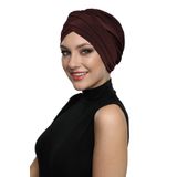 Üç Bantlı Kahve Hazır Türban Tesettür Havuz Bonesi