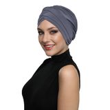 Üç Bantlı Koyu Gri Hazır Türban Tesettür Havuz Bonesi