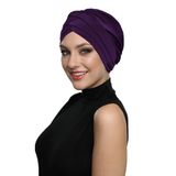 Üç Bantlı Mor Hazır Türban Tesettür Havuz Bonesi