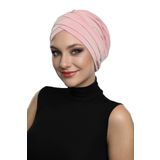 Üç Bantlı Pudra Hazır Türban Tesettür Havuz Bonesi