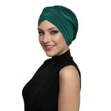 Üç Bantlı Yeşil Hazır Türban Tesettür Havuz Bonesi
