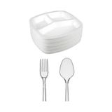 Üç Göz Köpük Tabak 50'li Set 50 Adet 3 Göz Köpük Tabak, 50 Plastik Kaşık. 50 Plastik Çatal 18 X 29