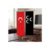 Üç Hilal Siyah ve Türk Bayrağı Kırlangıç T tipi Masa Bayrak Takımı