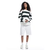 Üç İplik Şardonlu Çizgili Bisiklet Yaka Sweatshirt
