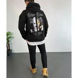 Üç İplik Şardonlu Erkek Siyah – Oversize Hoodie, “Other Lives” Ön - Arka Baskılı, Kanguru Cepli, Kışlık Rahat Günlük Stil Kapüşonlu Sweatshirt