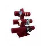 Üç Kademeli Süet Kumaş Bordo Renk 31/28 Cm Bileklik-Saat Sergileme Standı