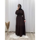 Üç Katlı Medine Ipeği Ferace Elbise - 2 - Acı Kahve