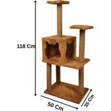Üç Katlı Yuvalı Lüx Kedi Tırmalama Platformu ve Kedi Oyun Evi-Gri - Kahverengi