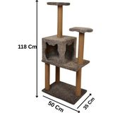 Üç Katlı Yuvalı Lüx Kedi Tırmalama Platformu ve Kedi Oyun Evi - Gri