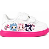 Üç Pjamalı Kedicik Love Love Baskılı Beyaz Pembe Taban Bantlı Çocuk Spor Ayakkabı Sneaker - Beyaz - Fuşya