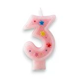 Üç Rakamlı Pembe Mum Doğum Günü Pasta Mumu ( 7X3) cm - Sayılı Mum - Pasta Süsü