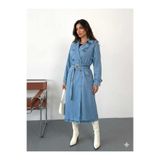 Ucajean UCA JEANS Kadın Mavi Denim Trençkot Uzun Kemerli Oversize Ceket