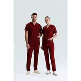 Uçak İş Giyim Bordo Hastane Forması Likralı Scrubs Takım (Bıkıng Red) - 3XL