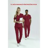 Uçak İş Giyim Bordo Hastane Forması Likralı Scrubs Takım (Bıkıng Red) - XS
