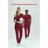 Uçak İş Giyim Bordo Hastane Forması Likralı Scrubs Takım (Bıkıng Red)